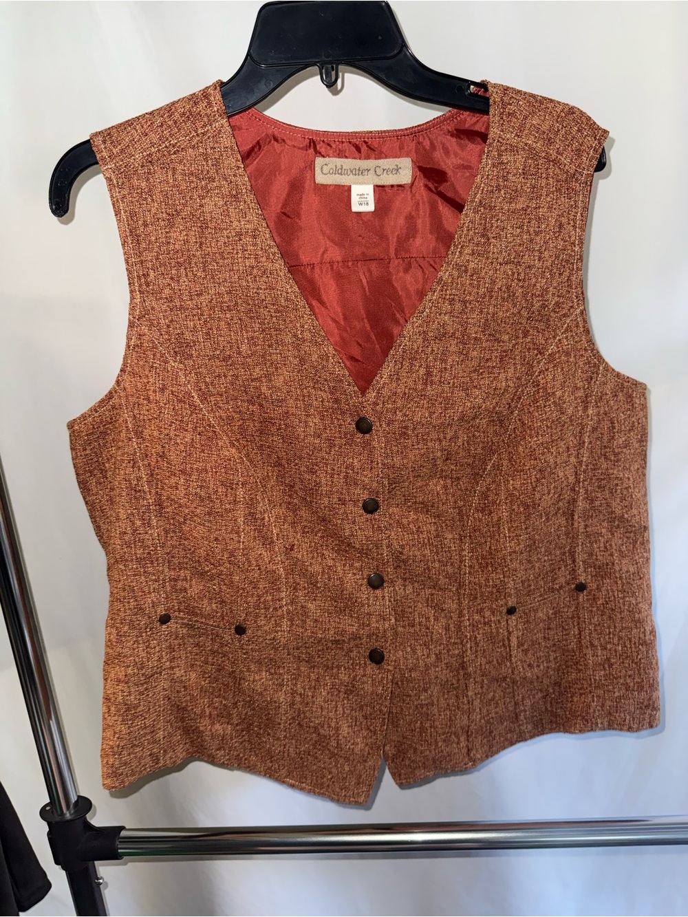 Coldwater Creek Brown Rust Tweed Button Vest